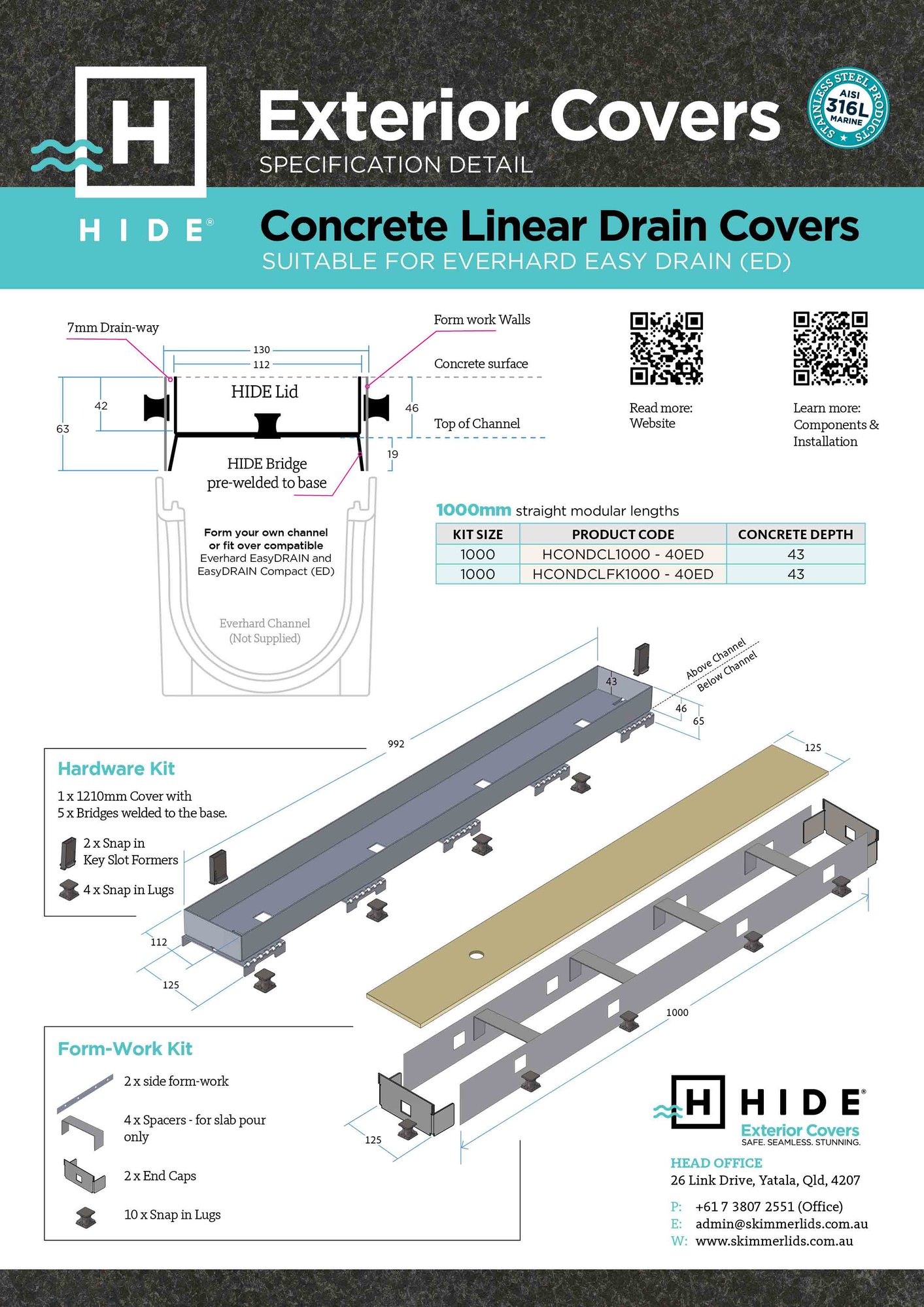 HIDE Concrete Linear Strip Drain Cover technical document download.