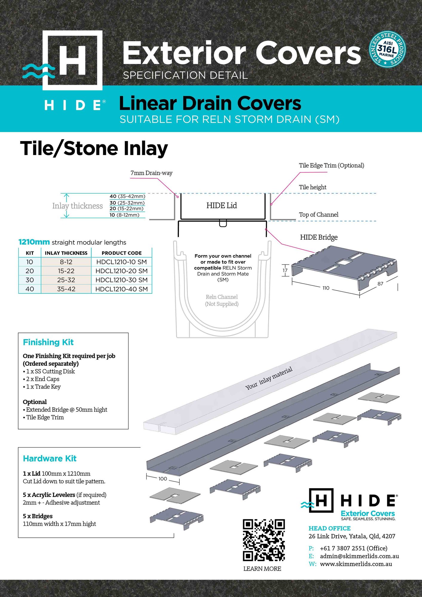 HIDE Tile Linear Strip Drain Cover compatible with Reln Storm Drain drainage channel
