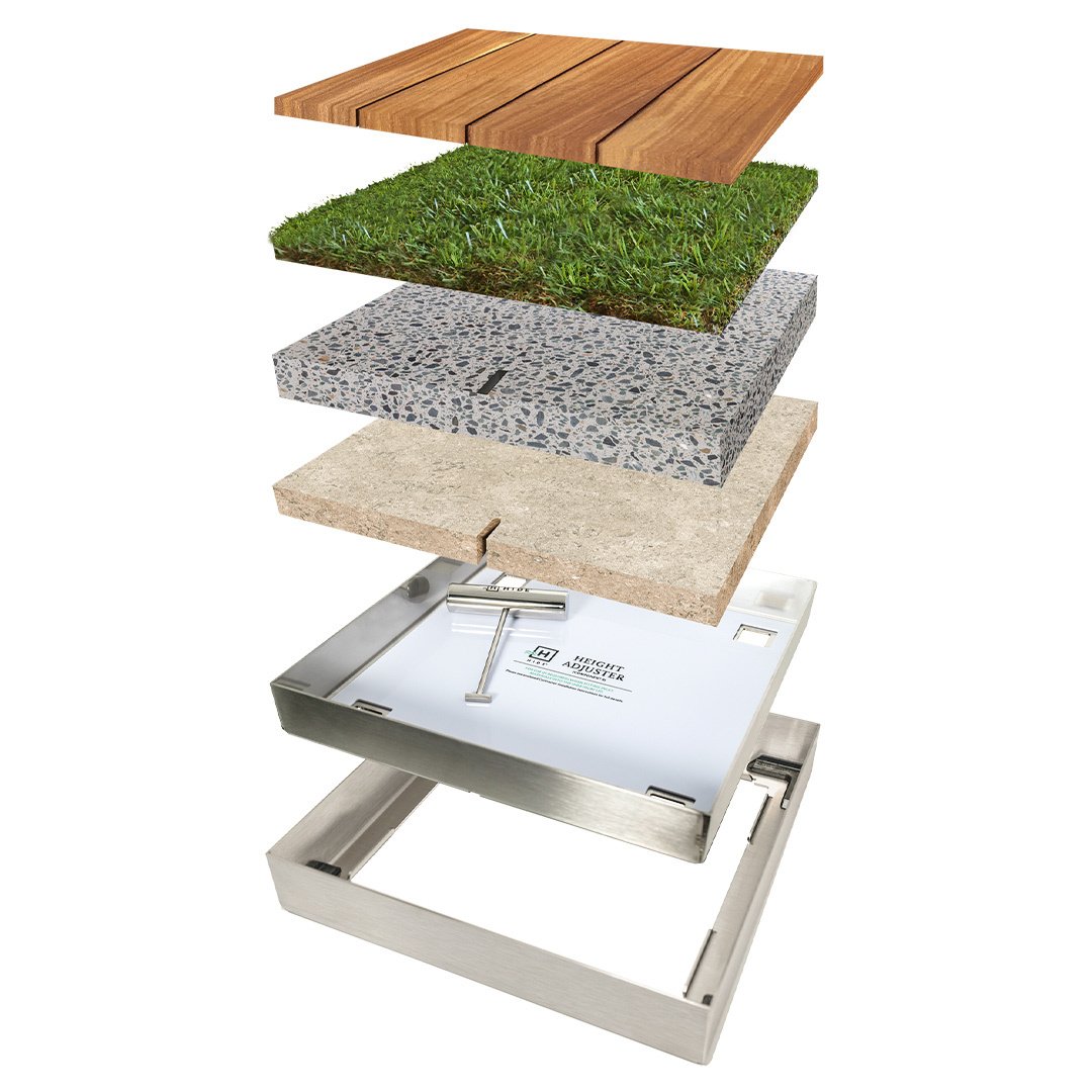 HIDE Skimmer Lid with stack of different materials that can be inlayed.