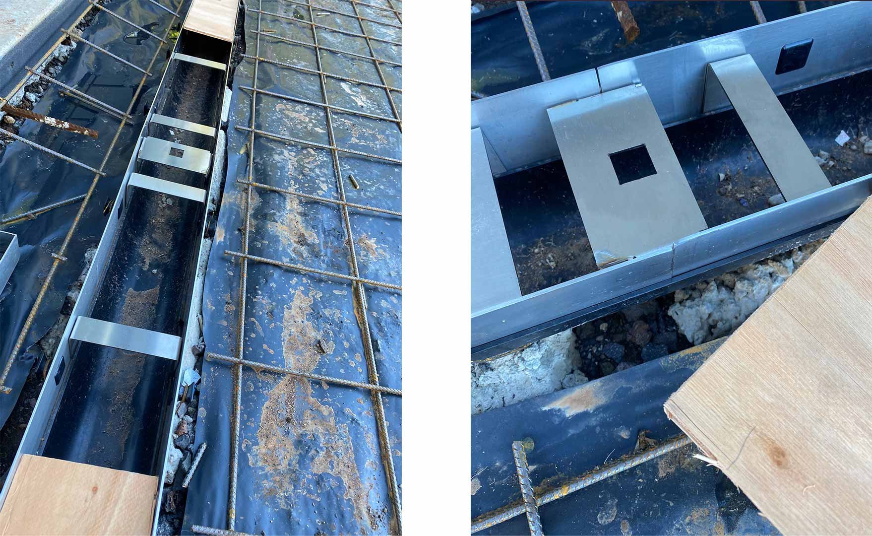 Image showing the HIDE System placement and alignment with the HIDE Concrete Cover formwork set up ready for concrete pour.