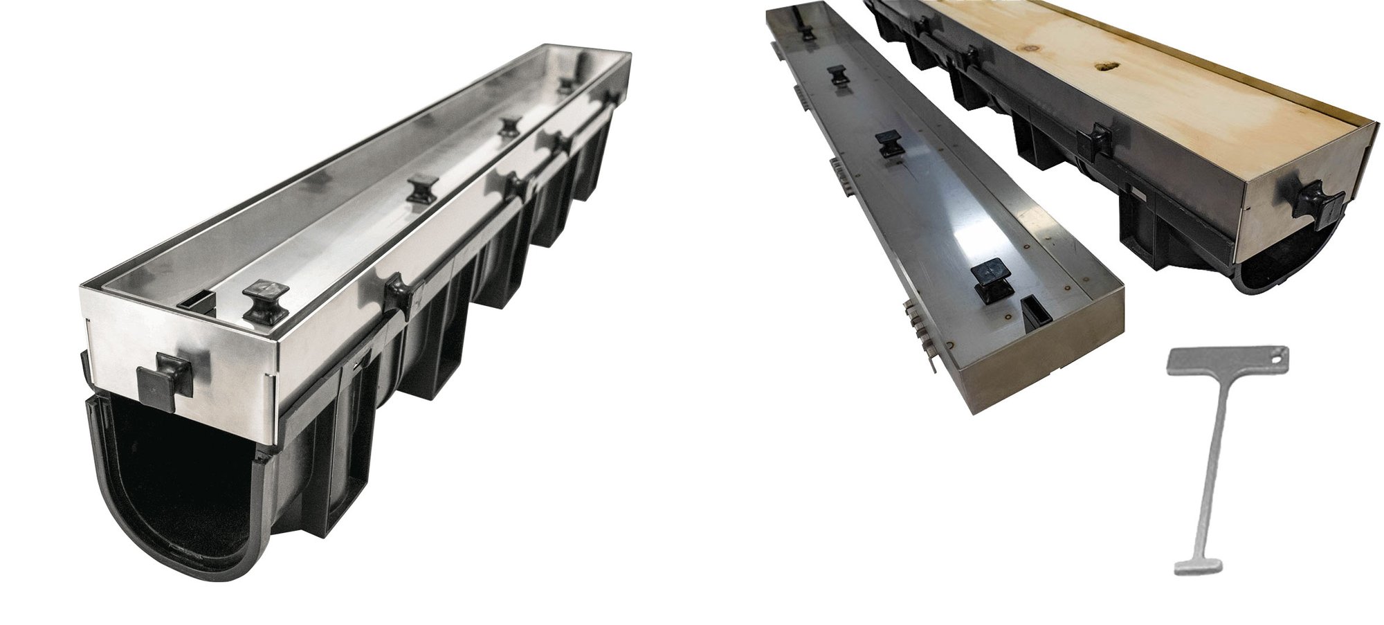 Stainless steel Concrete Linear Strip Drain Cover hardware stack.