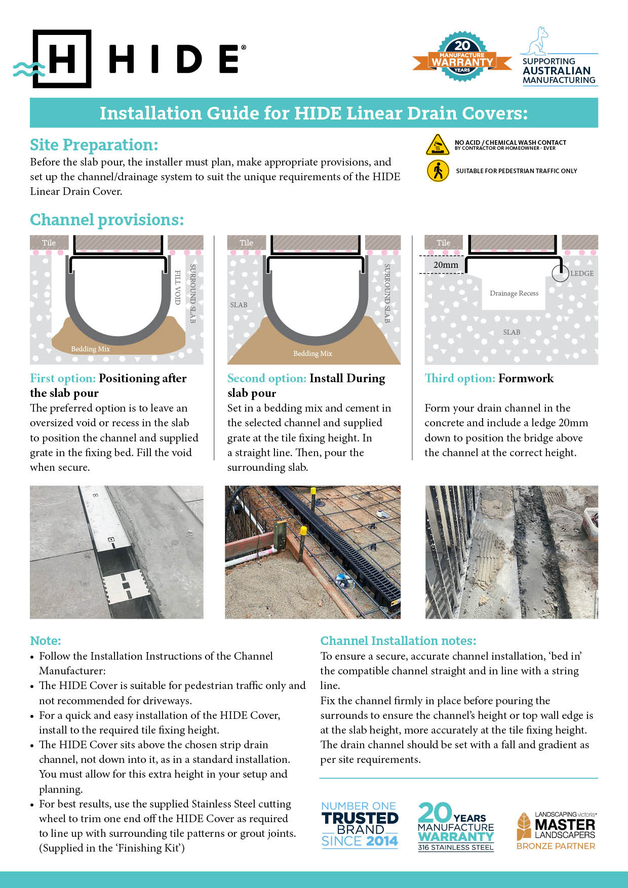 Page 1 Linear Drain Installation Instructions