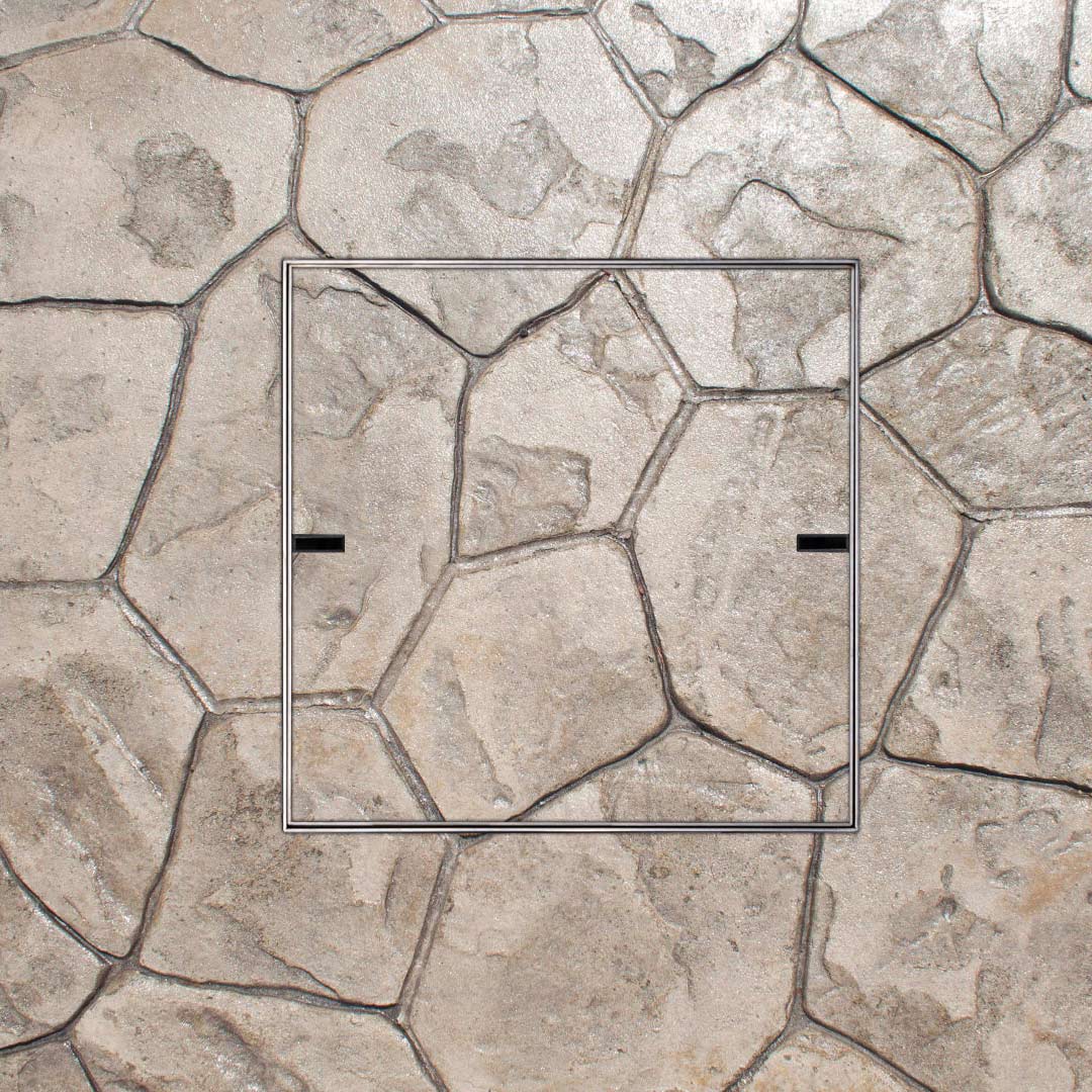 HIDE Concrete Skimmer Cover with decorative stamped concrete inlay.